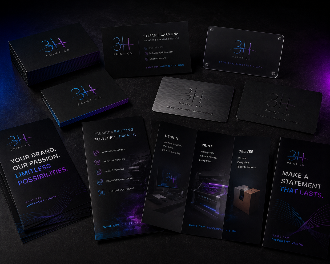 3H Print Co. business cards and print collateral